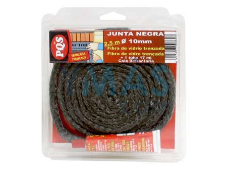 JUNTA PUERTA CHIMENEA 10MM 2,5M NEGRA + TUBO DE COLA REFRACTARIA PQS 13030180           
