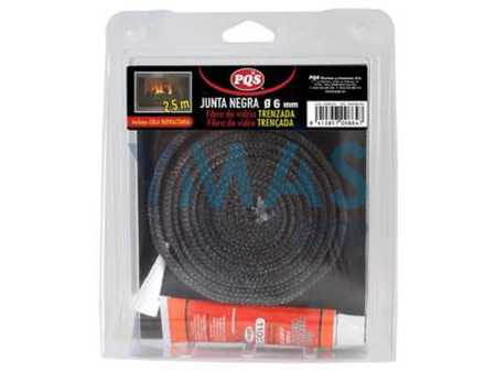 JUNTA PUERTA CHIMENEA 6MM 2,5M NEGRA + TUBO DE COLA REFRACTARIA PQS 13030182               