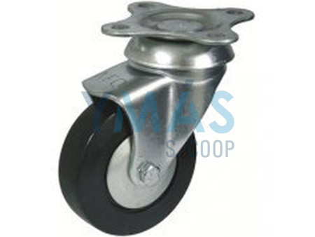 RUEDA DE GOMA MACIZA 30 X 14MM CON PLACA METALICA GIRATORIA 40 X 40MM 25KG 22990                        