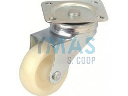 RUEDA DE NYLON 30 X 12MM CON PLACA METALICA GIRATORIA 45 X 38MM 20KG 23987                