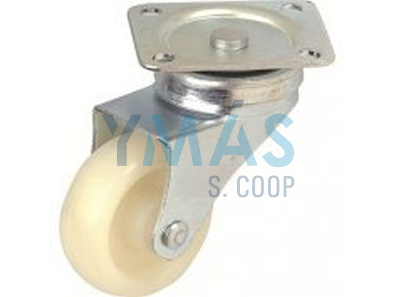 RUEDA DE NYLON 30 X 12MM CON PLACA METALICA GIRATORIA 45 X 38MM 20KG 23987                
