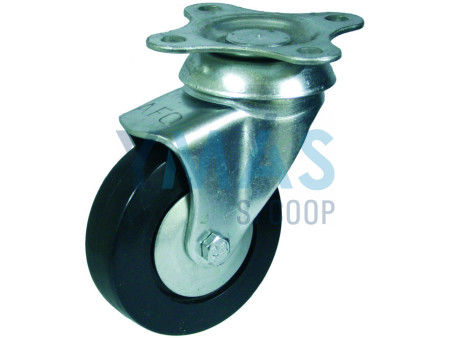 RUEDA DE GOMA MACIZA 50 X 16MM CON PLACA METALICA GIRATORIA 50 X 50MM 40KG 23174                           
